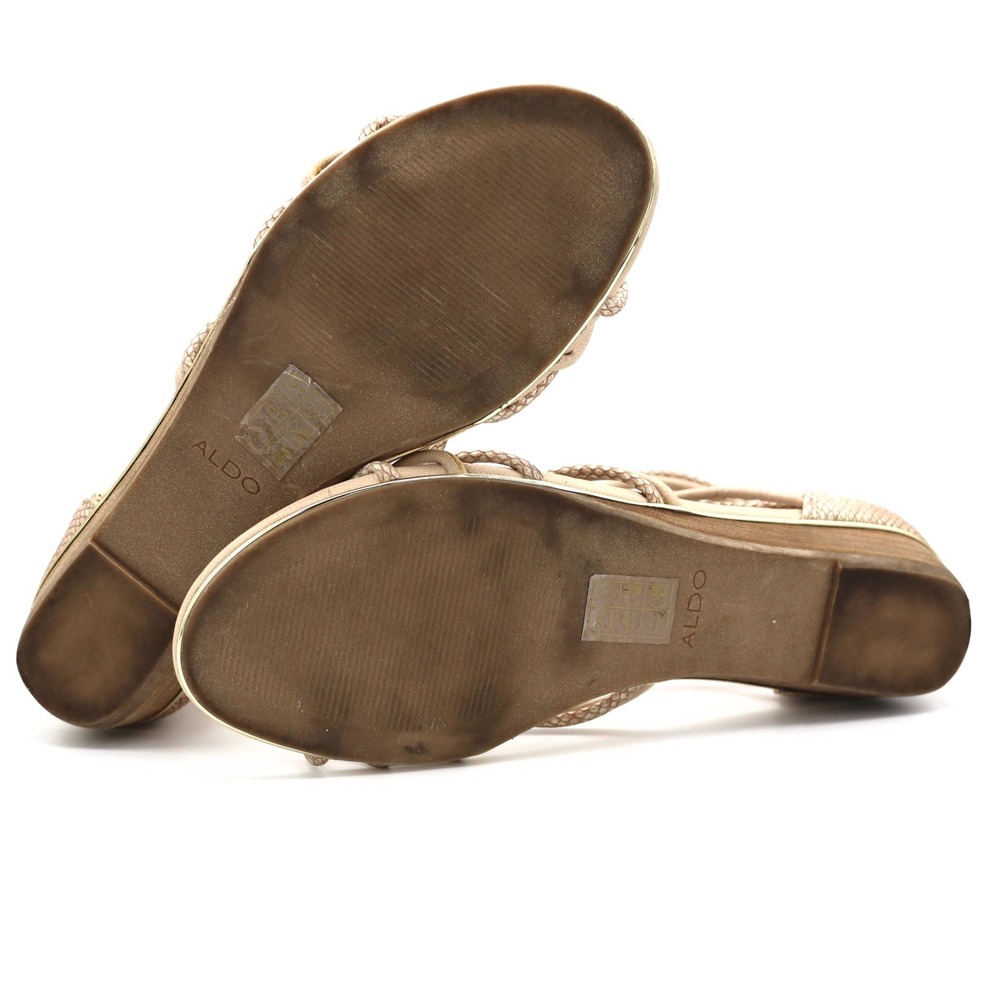 Aldo Women 8.5 Beige Snakeskin Strappy Beaded Gladiator Flat Wedge Sandals Shoes - Picture 9 of 13